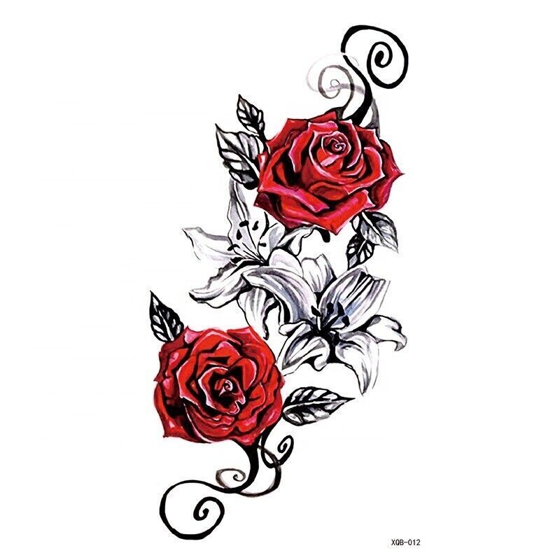 Red Roses Flowers Womens Temporary Tattoos Waterproof Fake Mens Tattoo Arm Rose