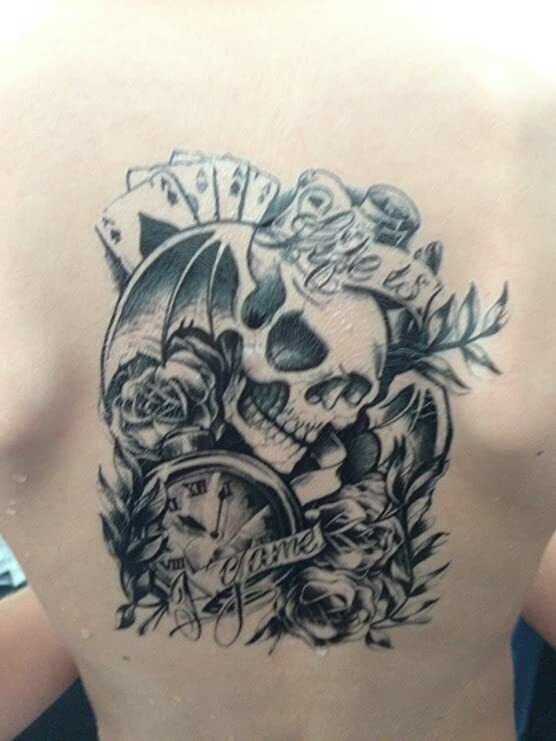 Skull Roses Mens Womens Temporary Tattoo Sleeve Sticker Fake Tattoos Waterproof