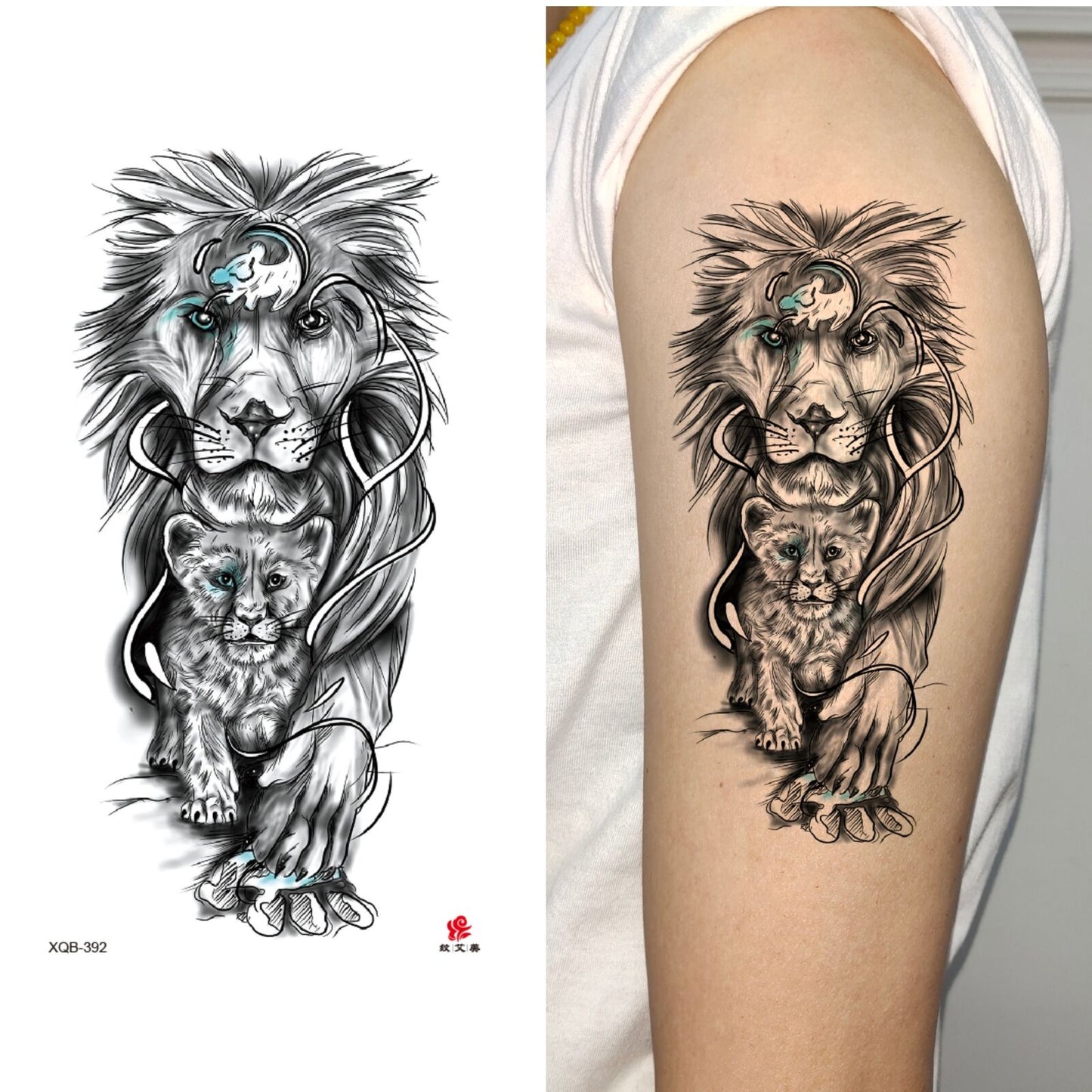 Mother Mum Baby Lioness Cub Womens Temporary Tattoo Fake Sticker Mens Leg Arm