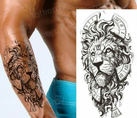 Lion Temporary Tattoos Mens Sticker Waterproof Thigh Chest Womens Tattoo Arm Leg