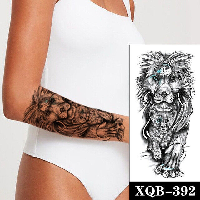 Mother Mum Baby Lioness Cub Womens Temporary Tattoo Fake Sticker Mens Leg Arm