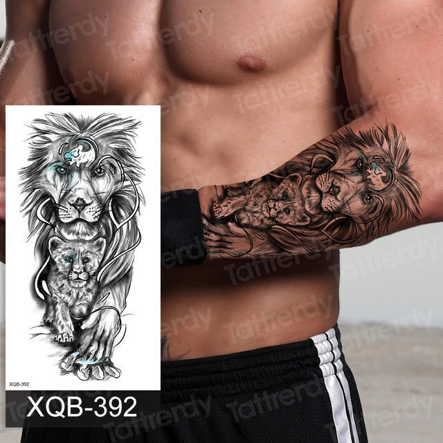 Mother Mum Baby Lioness Cub Womens Temporary Tattoo Fake Sticker Mens Leg Arm