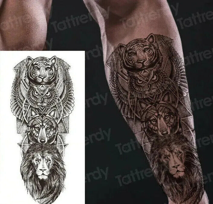 Tiger Lion Wolf Owl Totem Temporary Tattoos Fake Womens Mens Arm Leg Back tattoo