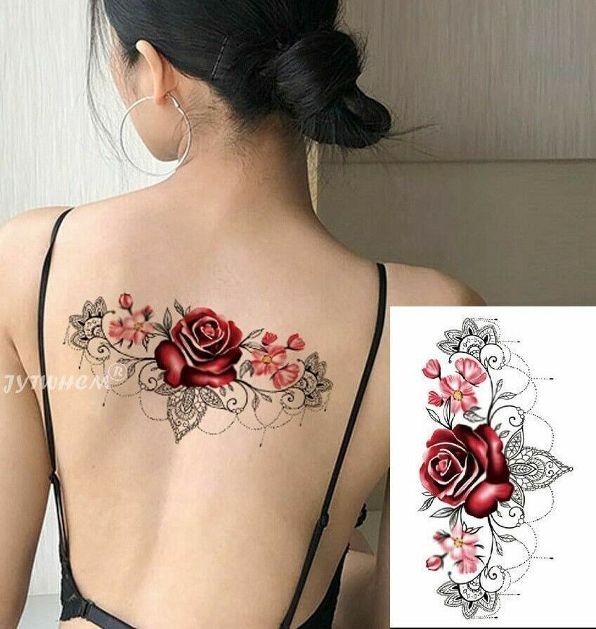 Chest Underboob Temporary Tattoo Red Rose Womens Waterproof Tattoos Leg Back