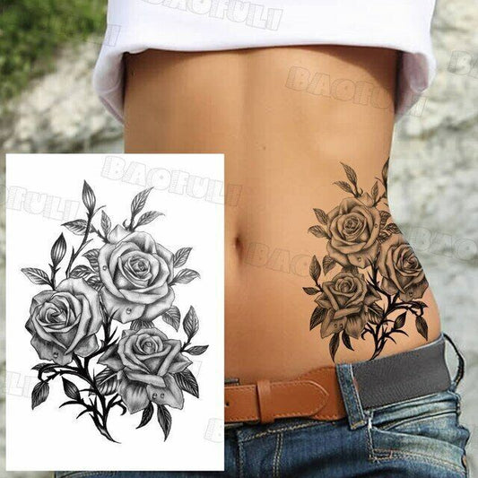 Sexy Roses Tattoo Temporary Tattoos Fake Sticker Women Mens Arm Leg Thigh Sleeve