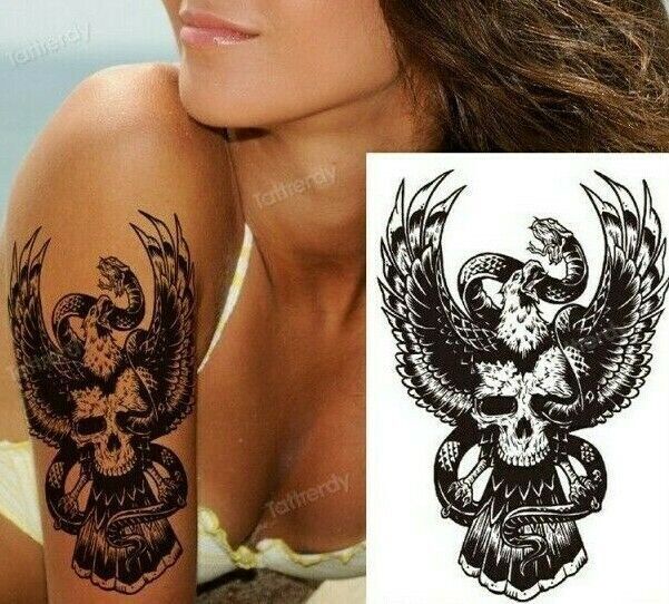 Eagle Snake Skull Temporary Tattoo Fake Sticker Women Mens Tattoos chest arm leg