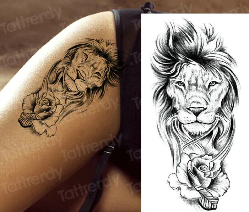 Lion Lioness Temporary Tattoo Transfer Sleeve Womens Mens tattoos Thigh Waterproof
