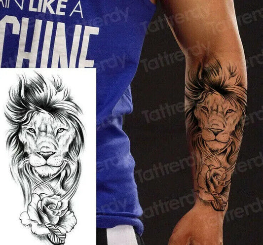 Lion Lioness Temporary Tattoo Transfer Sleeve Womens Mens tattoos Thigh Waterproof