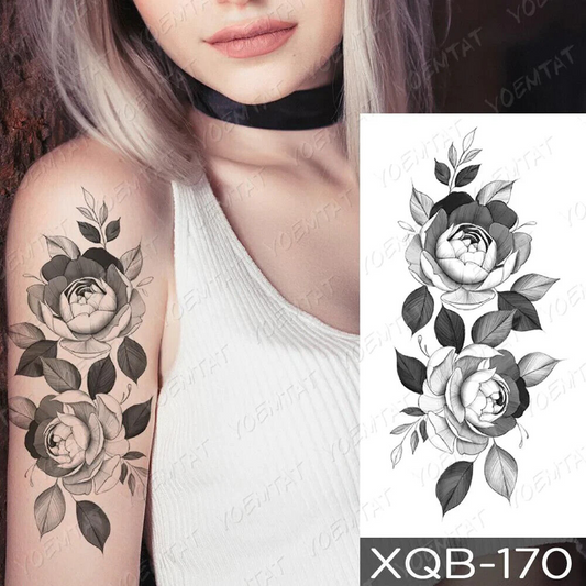 Womens Flowers Temporary Tattoos Arm Waterproof Tattoo Fake Body Thigh Leg Back