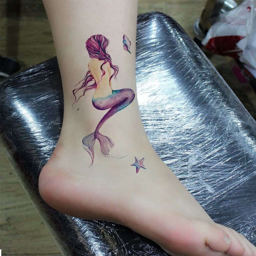 Mermaid Temporary Waterproof Tattoos Womens Fake Sticker Tattoo Chest Arm Leg