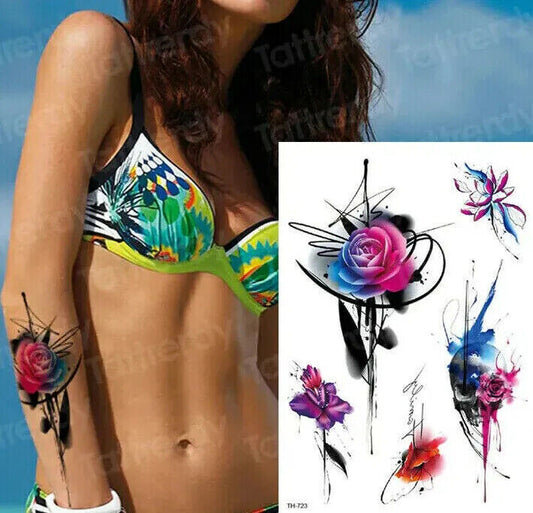 Rose Temporary Tattoos Womens tattoos Fake Sticker Arm Flower Family