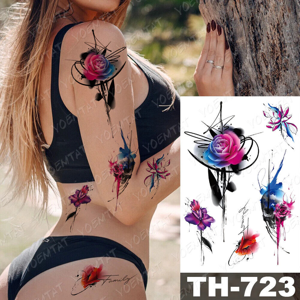 Rose Temporary Tattoos Womens tattoos Fake Sticker Arm Flower Family