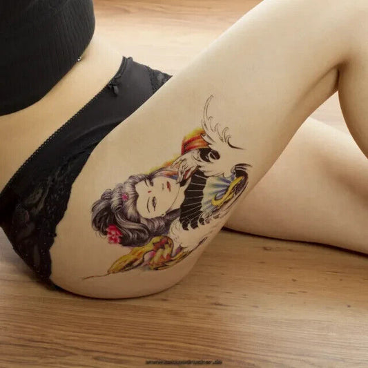Japanese Temporary Tattoo Geisha Girl Snake Waterproof Fake Sticker Women Mens