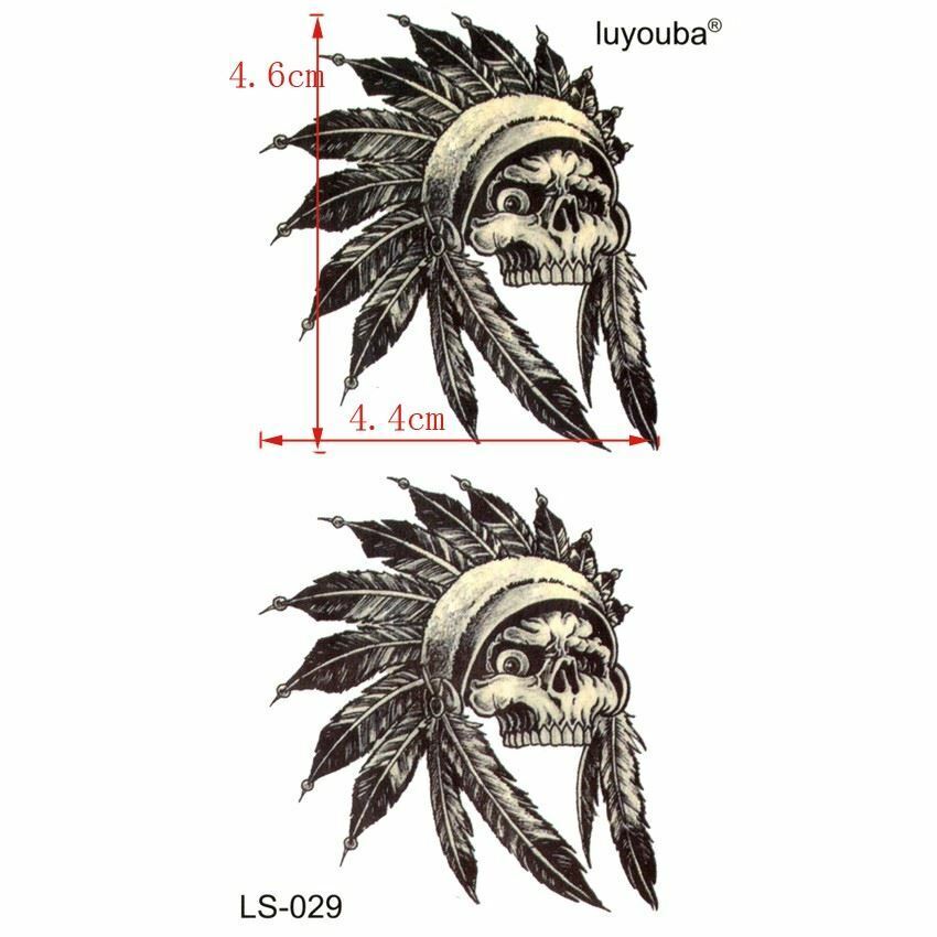 Skull of an Indian Chief Waterproof Tattoos Women Mens Kids Fake Sticker Arm