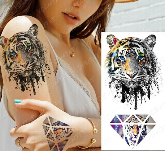 Colourful Tiger Diamond Womans Temporary Tattoo Fake tattoos Body Thigh Back Leg