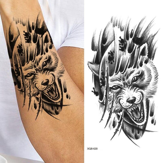 Wolf Temporary Tattoo Fake Body Sticker Thigh Mens Waterproof Tattoos
