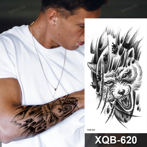 Wolf Temporary Tattoo Fake Body Sticker Thigh Mens Waterproof Tattoos