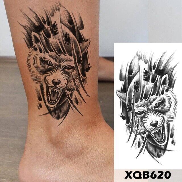 Wolf Temporary Tattoo Fake Body Sticker Thigh Mens Waterproof Tattoos