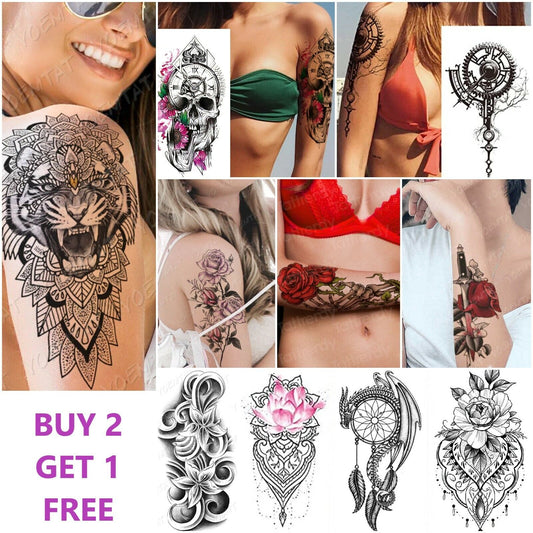 Temporary Tattoos Womens Mens Lion Sexy Flower Fake Waterproof Tattoo Sticker
