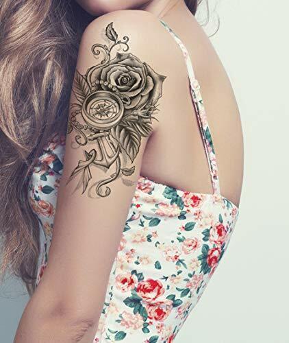 Rose Compass Flower Anchor Temporary Tattoo Transfer Nautical Women Arm Leg Mens