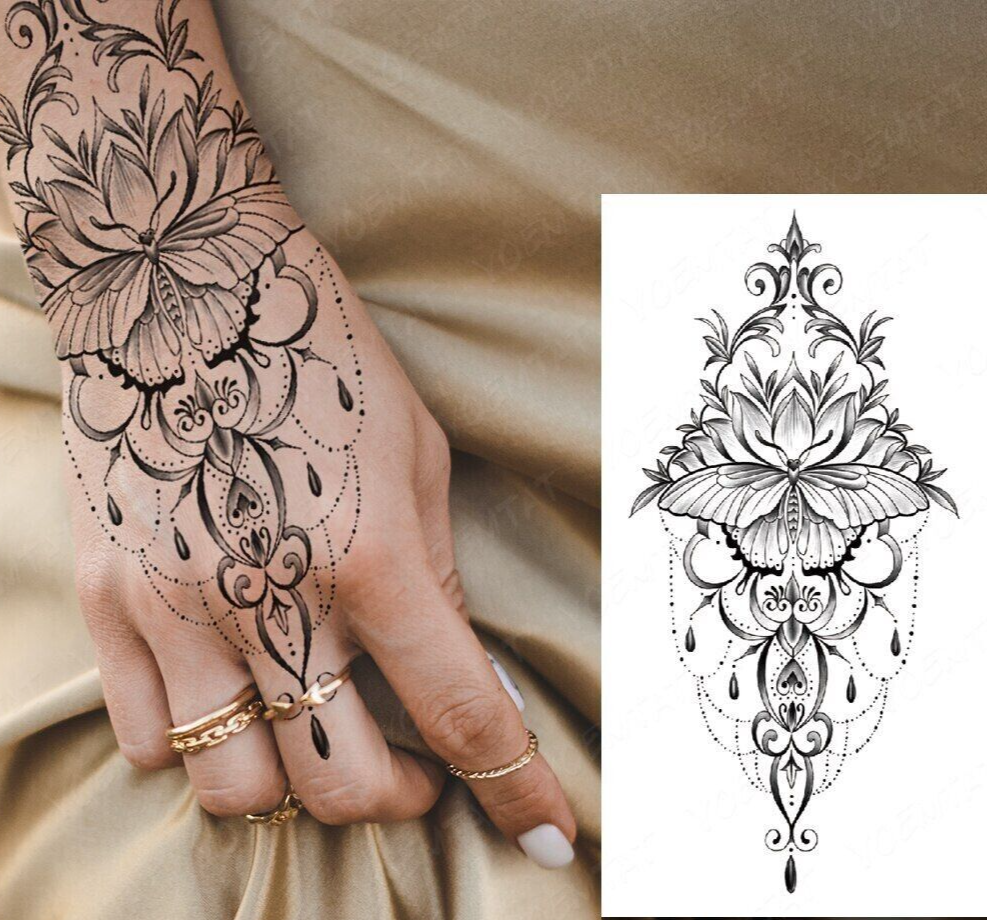 Butterfly Lace Design Temporary Tattoo Womens Arm Fake Sticker Body Thigh Sexy