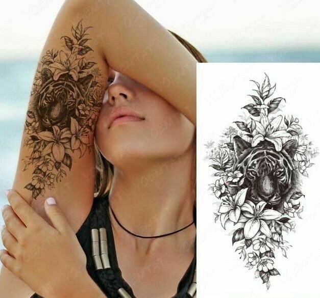 Temporary Tattoos Womens Mens Lion Sexy Flower Fake Waterproof Tattoo Sticker