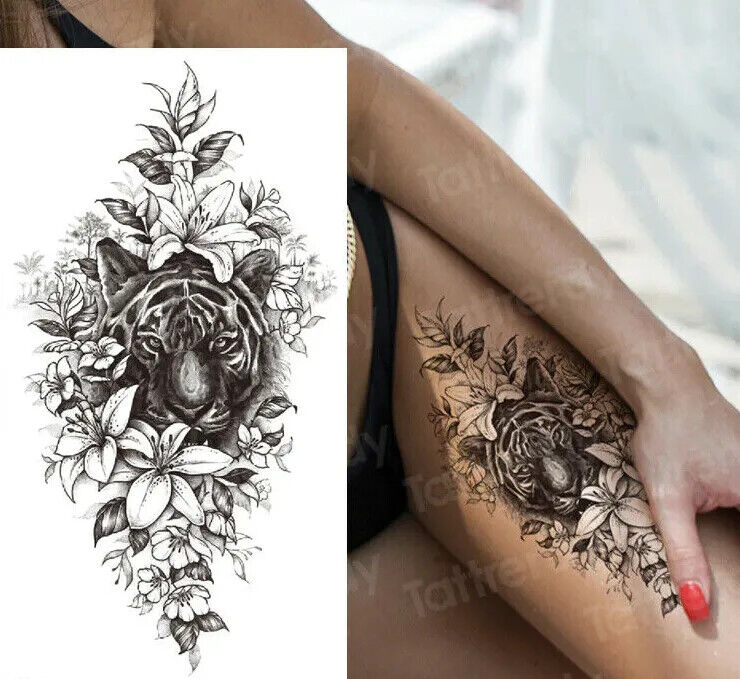 Temporary Tattoos Womens Mens Lion Sexy Flower Fake Waterproof Tattoo Sticker