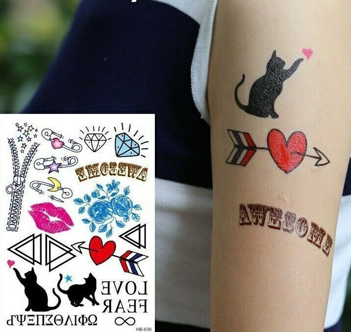 Temporary Tattoo Collection Love Heart Fear Cats Star Tattoos Women Mens Sticker