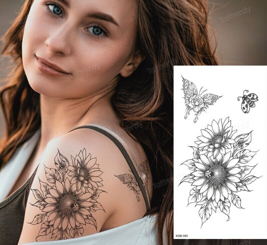 Butterfly Flowers Womens Temporary Tattoo Fake Leg Thigh Waterproof Tattoos