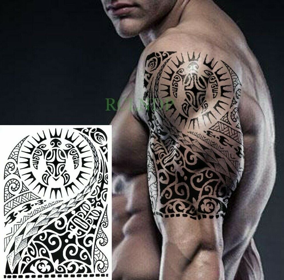 Polynesian maori Mens Tattoo Sticker The Rock Womens Leg Fake Arm Half Sleeve