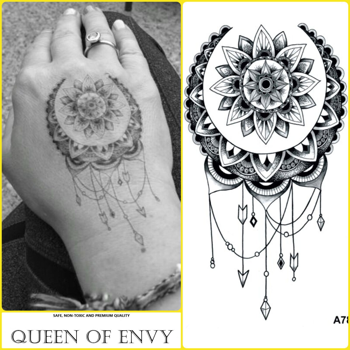 Lotus Mandala Crown Waterproof Temporary Tattoo Fake Sticker Hand Women Girls UK