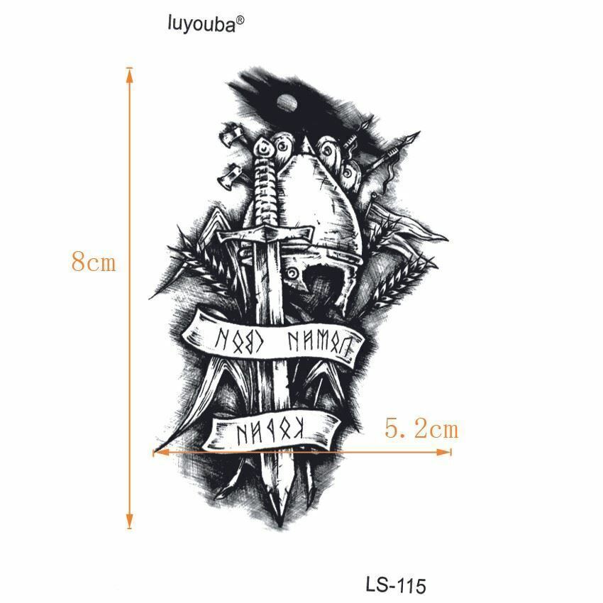 Knight Sword Helmet Waterproof Temporary Tattoos Women Mens Kids Fake Sticker