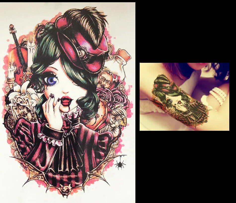 Gothic Vampire Girl Temporary Tattoo Womens Tattoos Sticker Waterproof Body Art