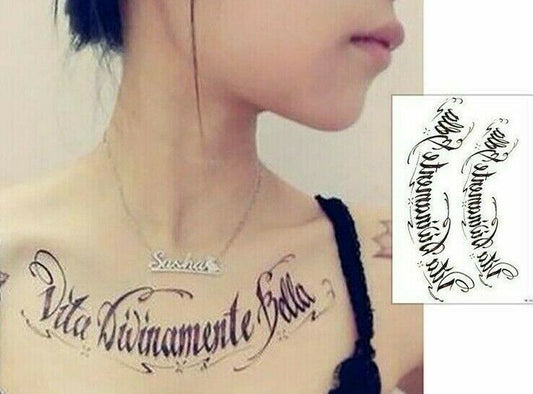 Vita Divinamente Bella Temporary Tattoo chest Men Women Festival Tattoos Text