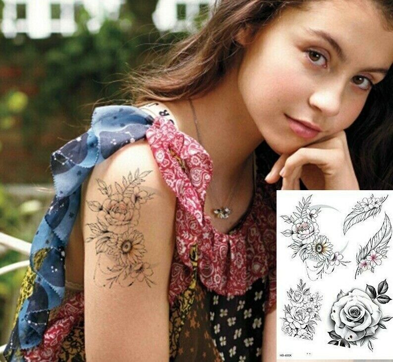 Sexy Collection Roses Flowers Feathers Temporary Tattoo Womens Fake Tattoos UK