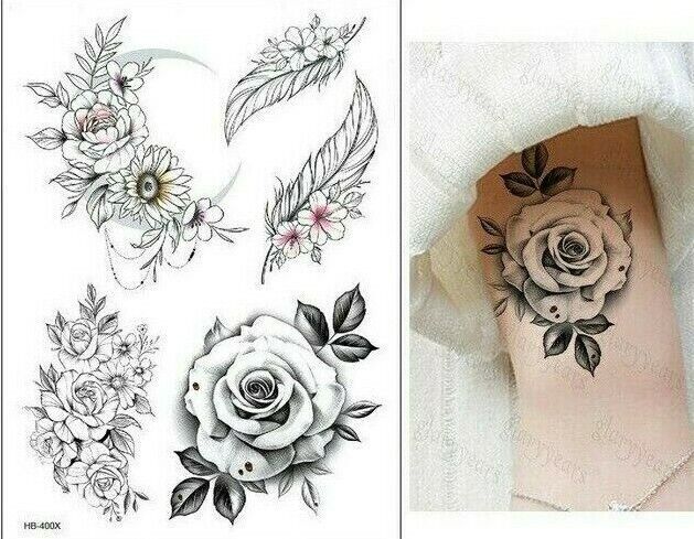 Sexy Collection Roses Flowers Feathers Temporary Tattoo Womens Fake Tattoos UK