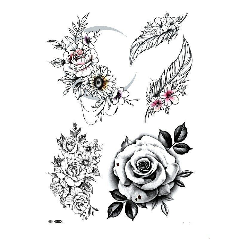 Sexy Collection Roses Flowers Feathers Temporary Tattoo Womens Fake Tattoos UK