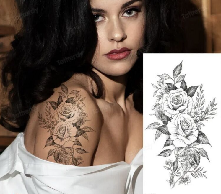 Womens Flowers Temporary Tattoos Fake Sticker Leg Thigh Chest Waterproof Tattoo