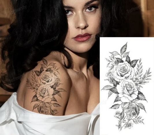 Womens Flowers Temporary Tattoos Fake Sticker Leg Thigh Chest Waterproof Tattoo