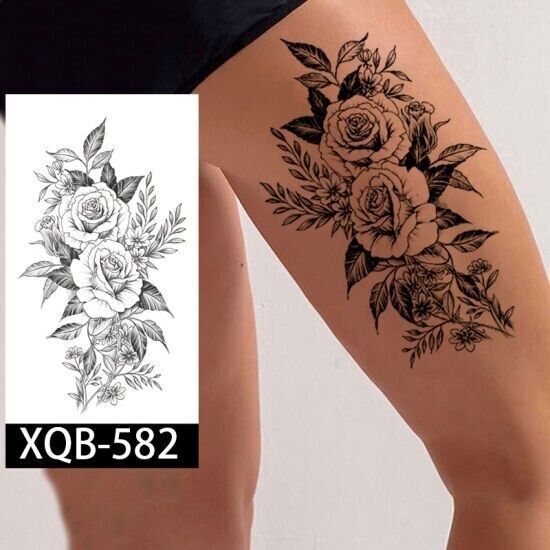 Womens Flowers Temporary Tattoos Fake Sticker Leg Thigh Chest Waterproof Tattoo