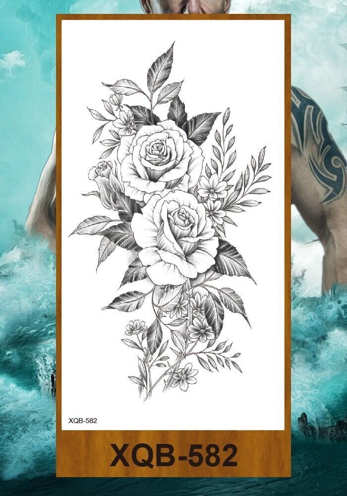Womens Flowers Temporary Tattoos Fake Sticker Leg Thigh Chest Waterproof Tattoo