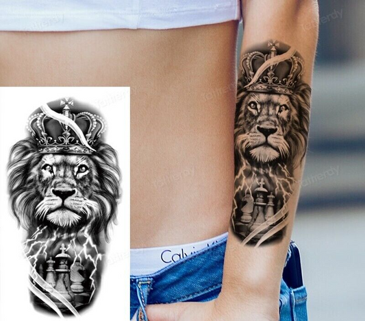 Proud King Lion Waterproof Temporary Tattoo Fake Sticker Womens Mens Arm Leg UK