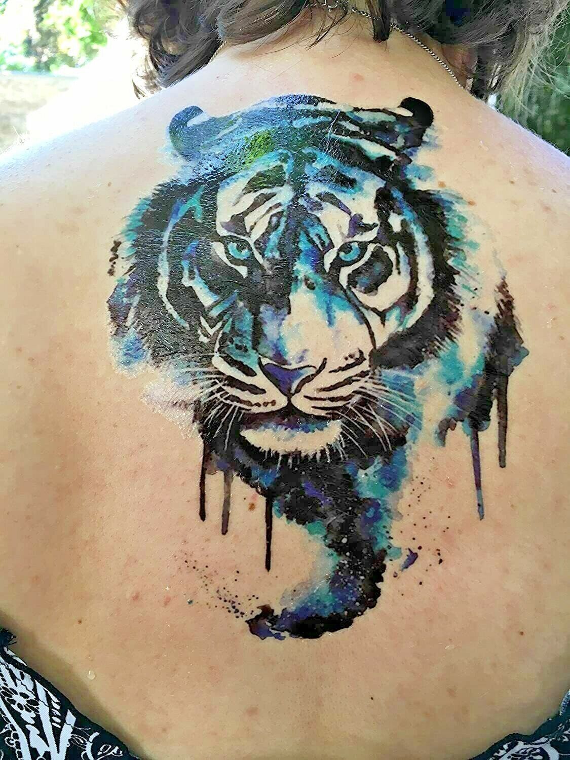 Pretty Blue Tiger Temporary Waterproof Tattoos Fake Body Sticker Art Women Mens