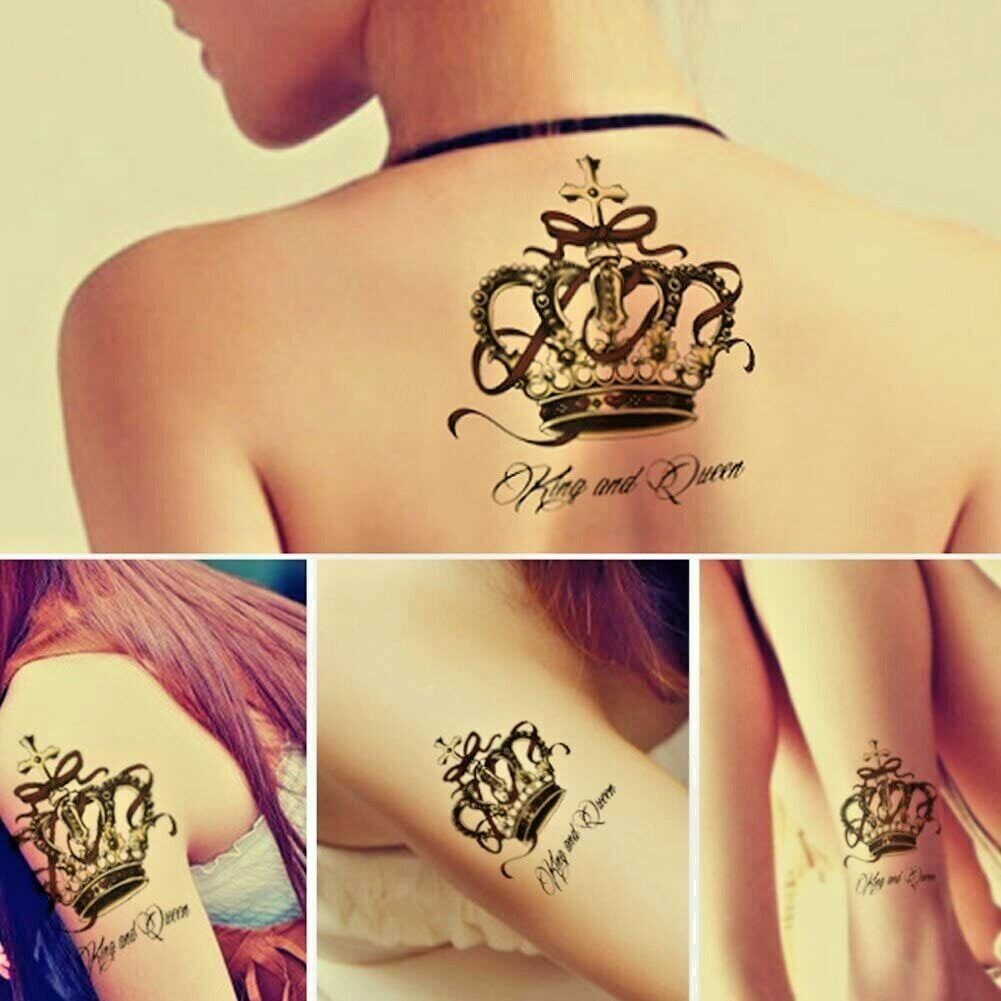 King Queen Crown Temporary Tattoos Women Mens Love Relationship Couple Tattoo UK