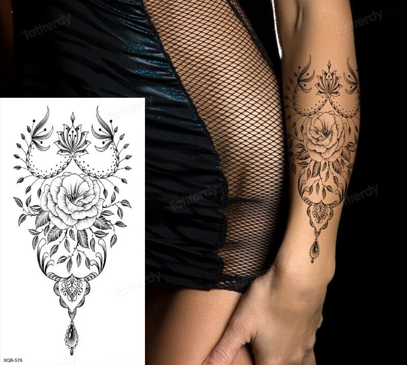 Rose Flower Womens Temporary Tattoo Fake Sticker Women Arm Leg Thigh Chest Back