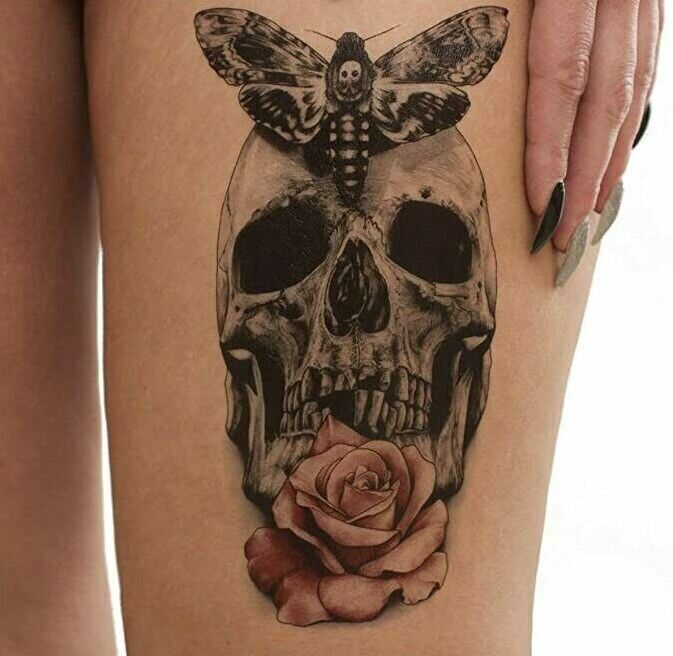 Moth Skull Rose Temporary Tattoos Sleeve Women Mens Fake waterproof tattoo