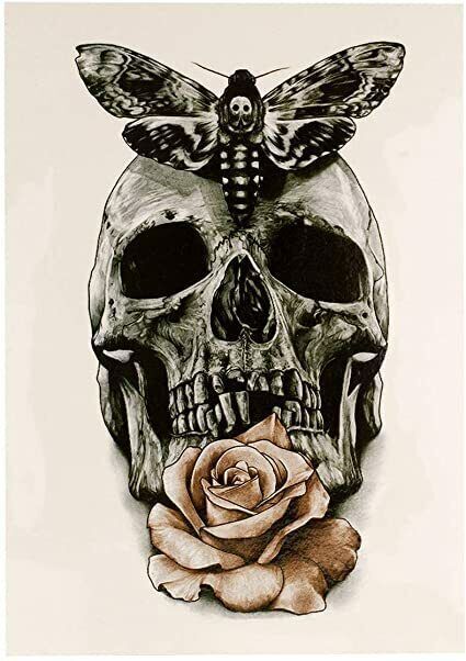 Moth Skull Rose Temporary Tattoos Sleeve Women Mens Fake waterproof tattoo