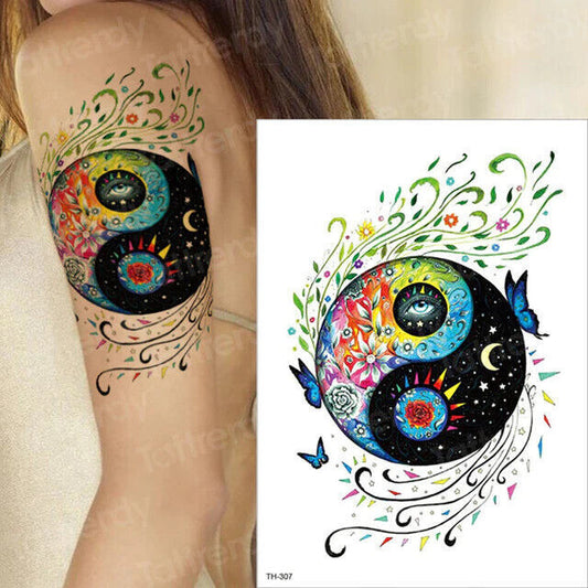 Ying Yang Pretty Butterflies Temporary Tattoos Sticker Women Men Waterproof Arm