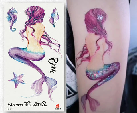 Mermaid Temporary Waterproof Tattoos Womens Fake Sticker Tattoo Chest Arm Leg