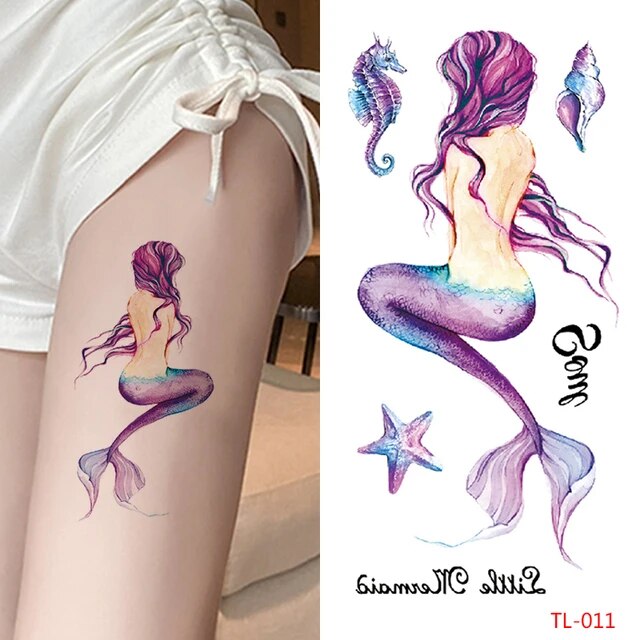 Mermaid Temporary Waterproof Tattoos Womens Fake Sticker Tattoo Chest Arm Leg